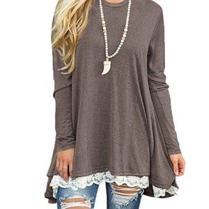Women Lace Long Sleeve Tunic Top Blouse